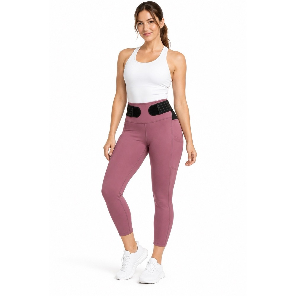 Tommie Copper Womens L Mauve Compression Leggings Back Support Pockets 24"